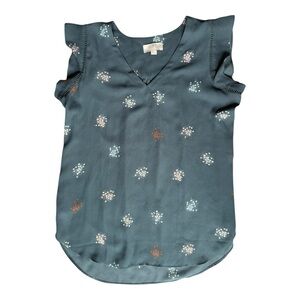 LOFT Blue Blouse with Floral Pattern